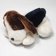 Vintage Russ Berrie Ronny Plush Puppy Dog Brown White Black Laying 1978 Hound