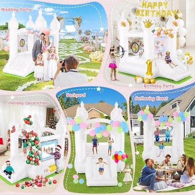 White Bounce House for Kids 3-6 with Slide Blower & Balloon & Water Doodle Mat