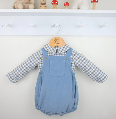 Pex baby boys Jasper dungaree romper suit blue 18 months