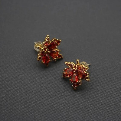 2Ct Pear Cut Lab Created Ruby Maple Leaf Stud Earrings 14k Yellow Gold Plated