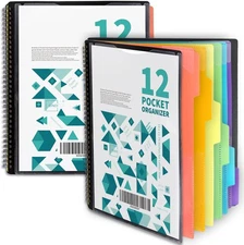 2 Pack 12 Pocket Poly Project Organizer with 6 Dividers, Heavyduty Folder Org...