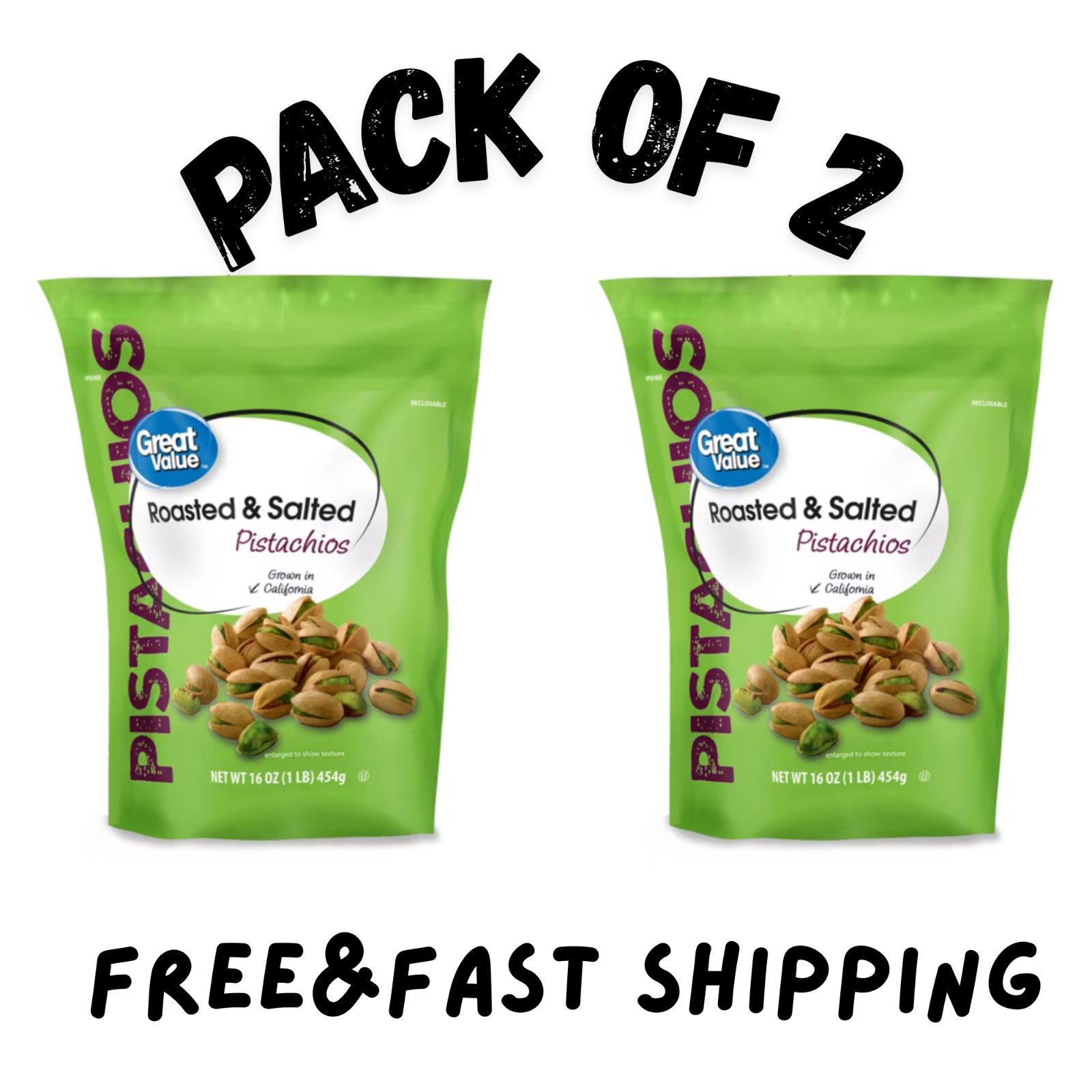 (2 pack ) Great Value Roasted & Salted Pistachios, 16 oz Resealable Bag ...