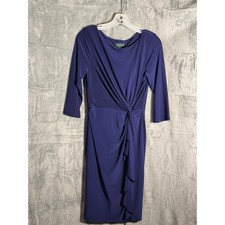Lauren Ralph Lauren Blue Drape Front Twist Knot Sheath Dress Women's Size 6