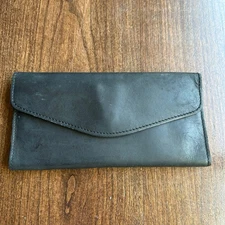 Handmade in Kenya black leather envelope card wallet red interior