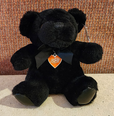 Black Plush In A Rush Bear W/ Black Bow & Oklahoma State University OSU Heart