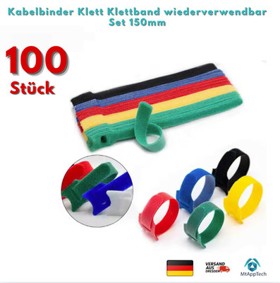 100er-Pack Kabelbinder Klett Klettband wiederverwendbar Set 150mm