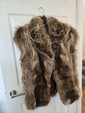 Genuine Real Coyote Fur Body Warmer Gilet Mid-length Coat Jacket Size S-M, Brown