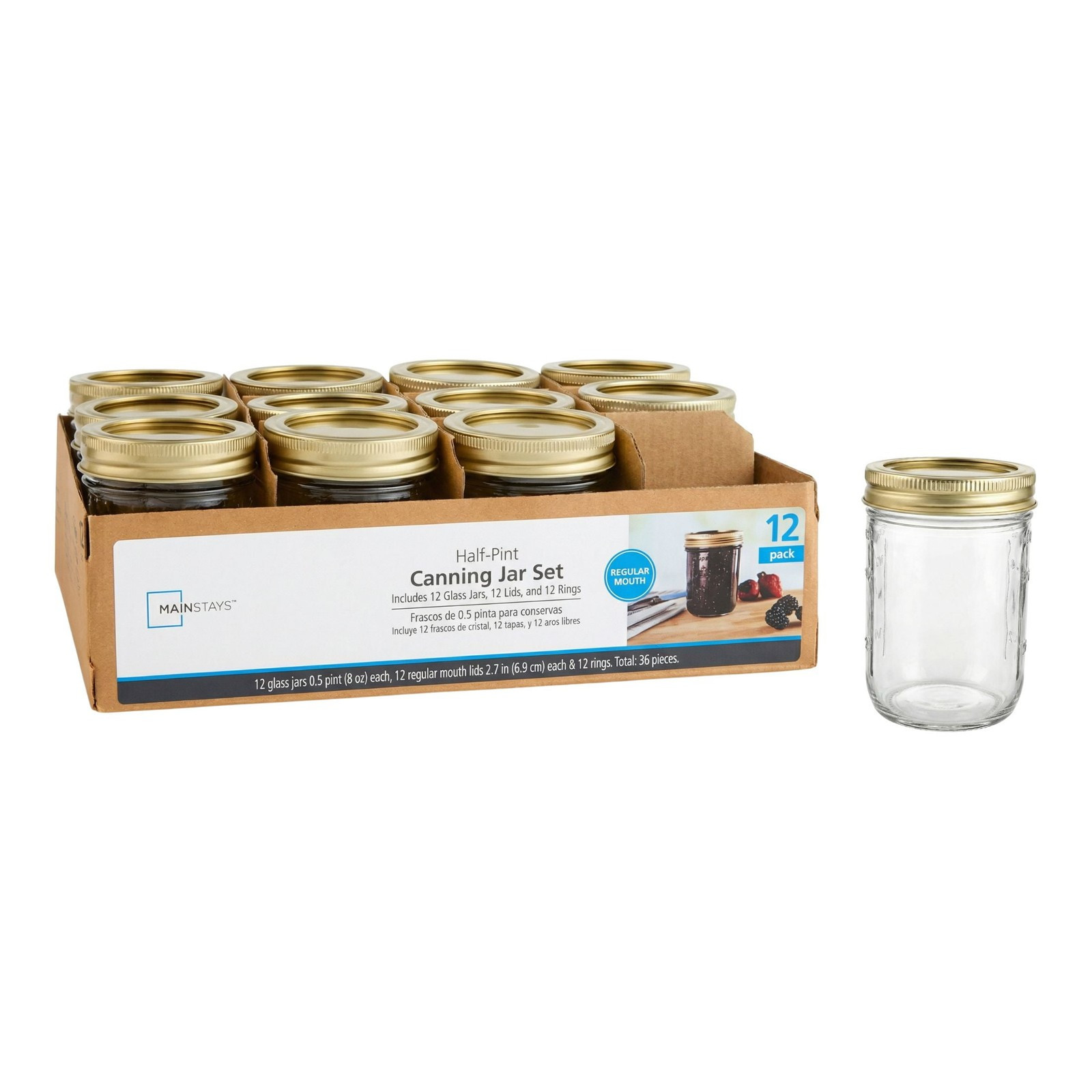 8 oz Mason Jars, Regular Mouth Quilted Half Pint Canning Jars with Lids and Ring