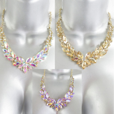 Crystal Necklace Aurora Borealis Beige Amethyst Bib Collar Rhinestone Statement