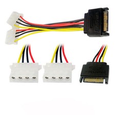 15cm 15Pin SATA Male To 4 Pin Dual Female Molex Cable Serial ATA Lead For PC CPU