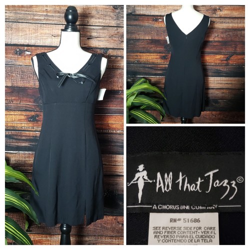 All That Jazz Dress Size 5 6 V-Neck Empire Waist Ribbon Trim Black Zip Vintage