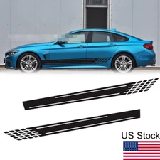 2x Black Racing Lattice Stripe Graphic Side Body Skirt Vinyl Sticker Decal 78''