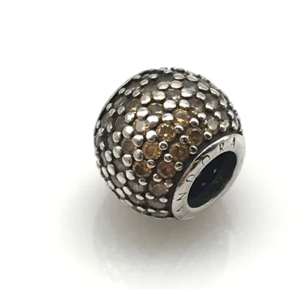 Pandora Sterling Silver Champagne CZ Pave Ball Bead Charm
