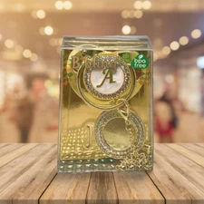 Gold Letter Initial Baby Pacifier w Clip Chain Rhinestone Infant Nipple Soother