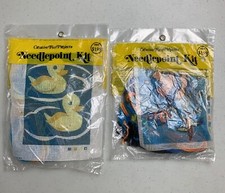 New Vintage Creative Fun Projects Needlepoint Craft Kit Lot Of 2 Fish  Duck