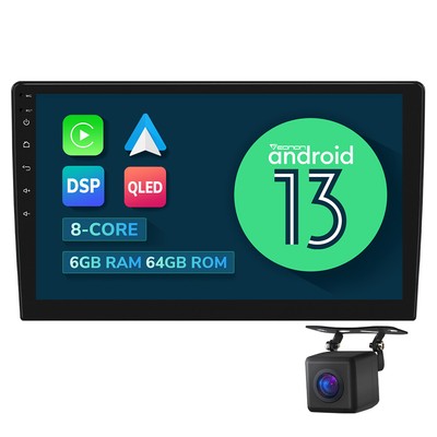 CAM+Android 13 Octa Core 6+64 10.1'' Touch Screen Car Stereo Radio GPS Double DIN