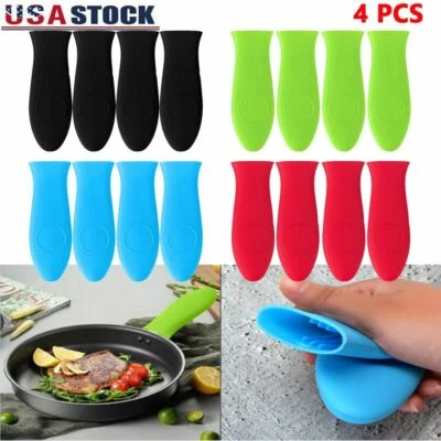 4PCS Pot Holder Cast Iron Hot Skillet Silicone Handle Cover Potholder Pan Sleeve