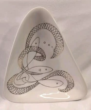 Mid Century Modern Unsigned Serpent Triangular Candy Dish White & Gold 1960's
