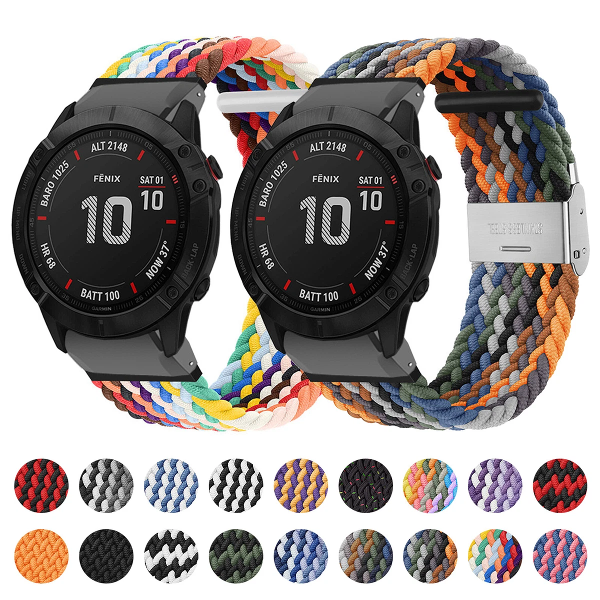 Elastic Braided Nylon Watch Band Strap For Garmin Fenix 5 5X Plus
