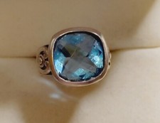 ART DECO STYLE 925 STERLING SILVER FILIGREE RING with light blue stone 197