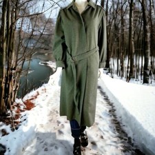 Vintage Lodenfrey Women's Size M Olive Green Wool Trench Overcoat German Made