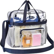 MAY TREE Clear Bag for Stadium Events 12 6 12 Tote Lunch with Navy