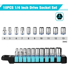 DURATECH 1/4" Drive Socket Set Metric Socket Set 10PCS 6-Point Shallow Socket US
