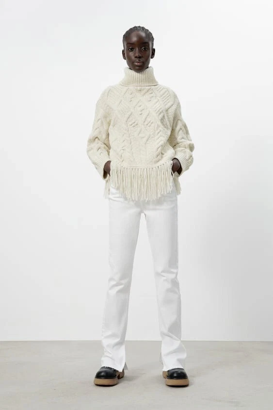 Zara cable knit sweater with pom poms Clearance