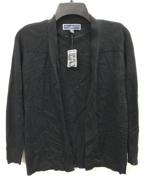 KAREN SCOTT Long Sleeve Solid Rib Yk Cardigan Black PP