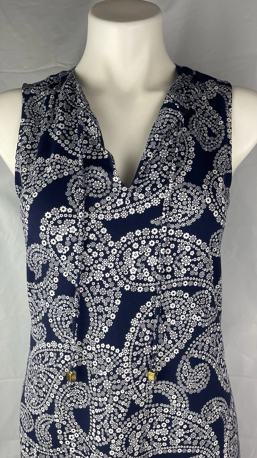 Abito Michael Kors blu bianco jersey floreale elasticizzato orlo svolazzante nuovo taglia S