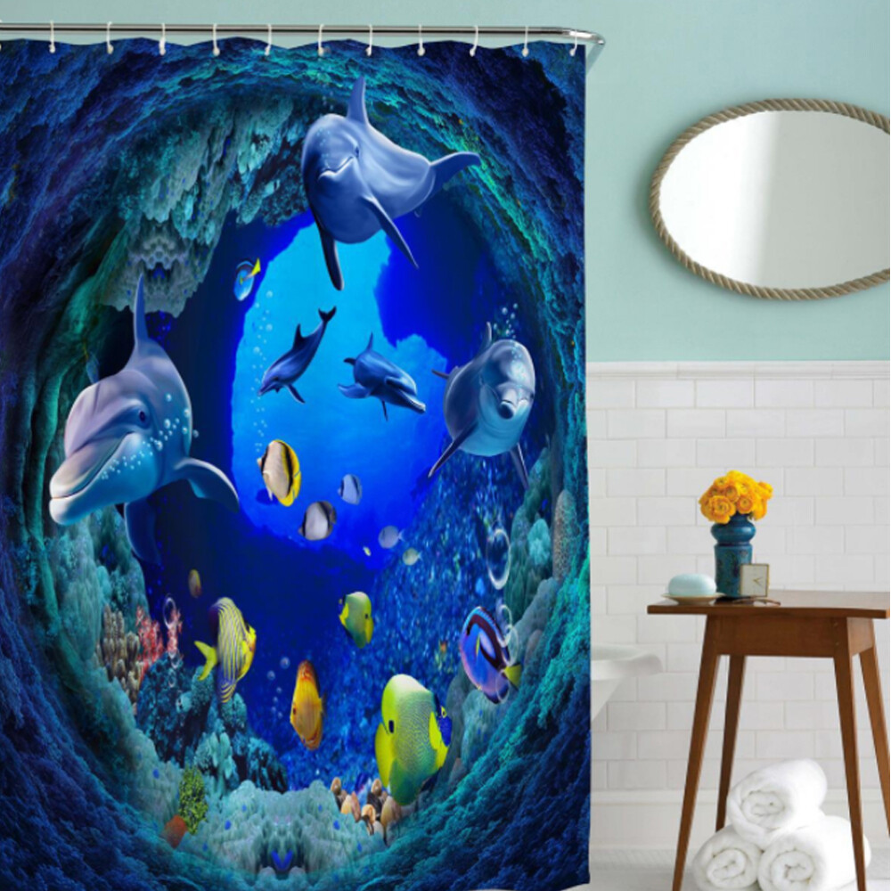 Underwater World Curtain Home Decor Waterproof Dolphin Bathroom Decor
