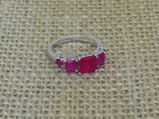 Stunning 5 Rubilite Stone Ring .925 Sterling Silver Size 6 Weight 3 Grams