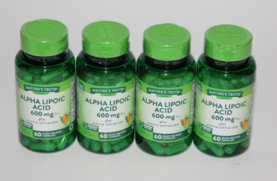 LOT(4) NATURE'S TRUTH ALPHA LIPOIC ACID PLUS BIOTIN 60 CAPSULES 600MG EXP 3/2027