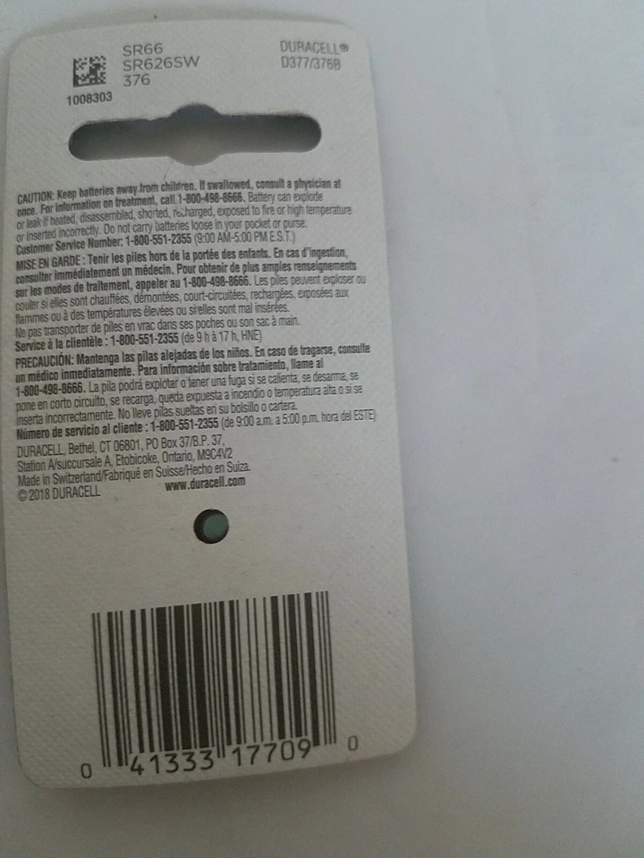 Duracel 377/376 Joyería/Reloj Batería-Nuevo-ENVÍO N 24 HORAS Foto 2 de 4