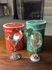 Lot Of 2 Lolita Hand Painted Glass Ornament "Jingle Bells” & “Electric Xmas” Box