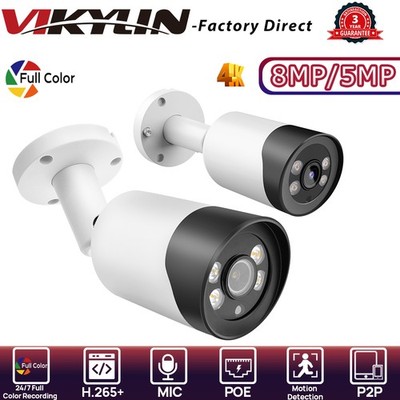 VIKYLIN 24h Full Color Mini Bullet POE 5MP/8MP 4K Security CAMERA Outdoor CCTV