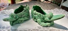 PAIR of Vintage McCoy Green Ceramic Alligator/Crocodile Planters 1950s Mint