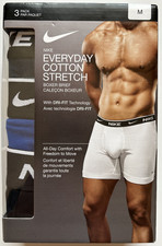 Nike Everyday Cotton Stretch Dri-Fit Boxer Briefs 3 PACK Black/Blue   Men's M