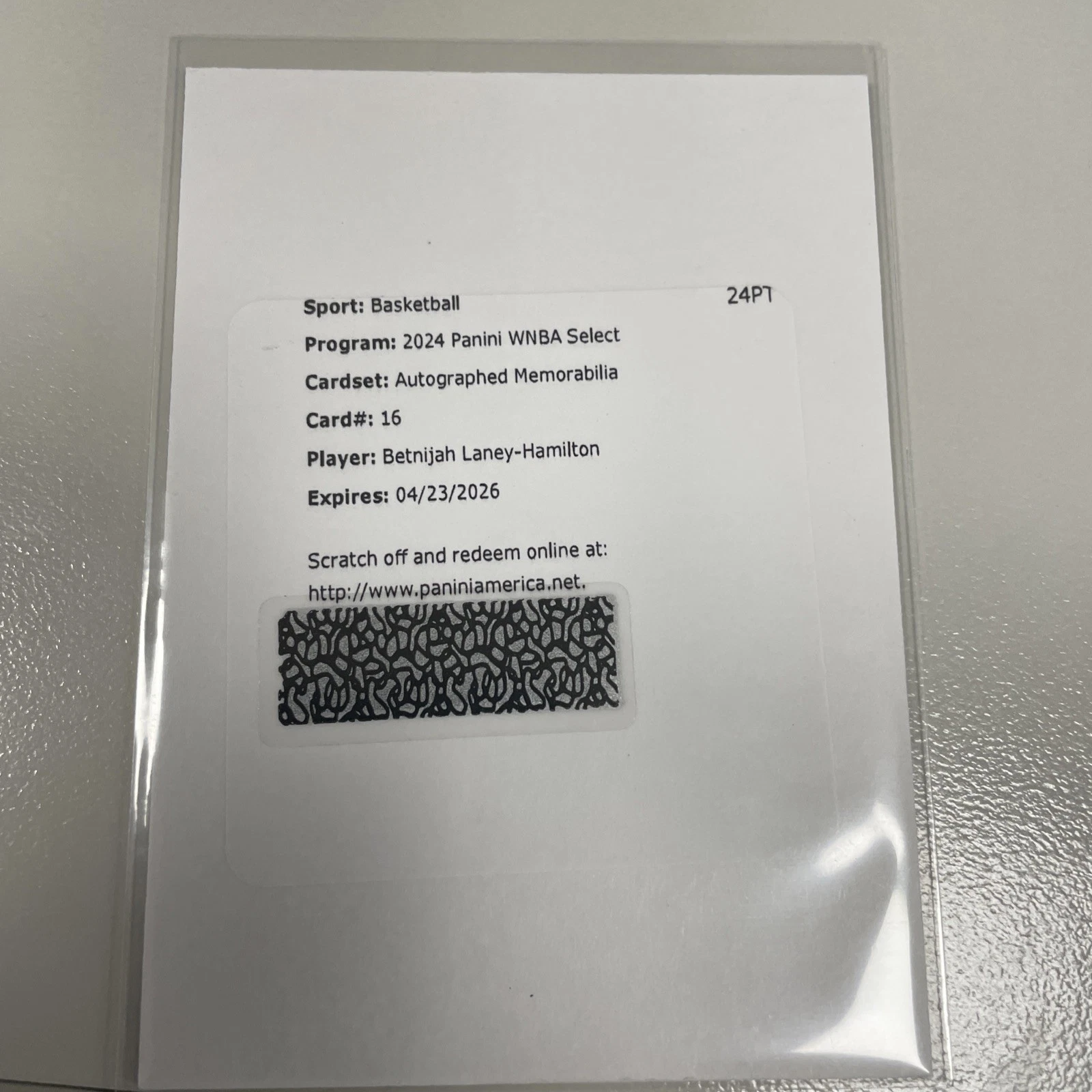 2024 WNBA Select Betnijah Laney-Hamilton Autograph Memorabilia Redemption