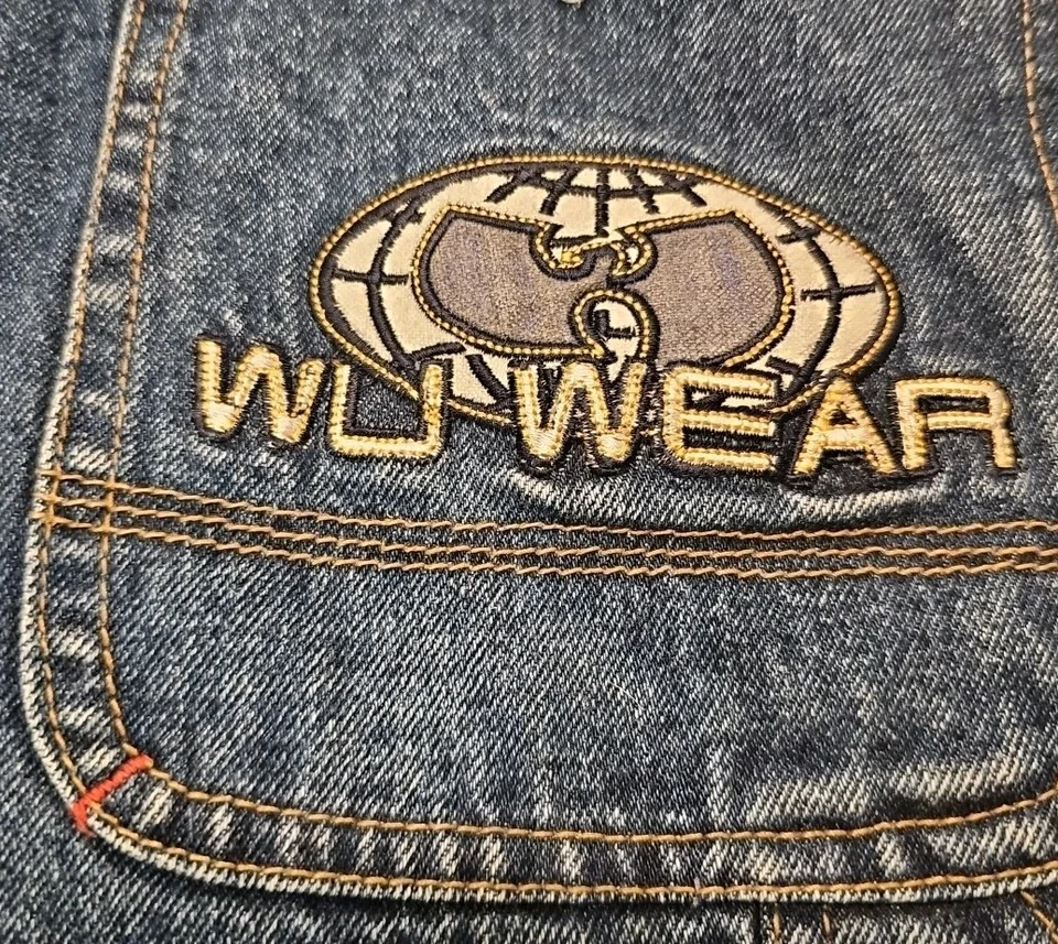 Vintage Wu Wear Denim Embroidered Hip Hop Shorts Size 8 Boys 90's - Image 3 of 4