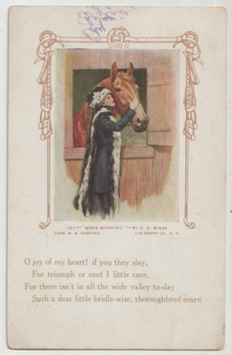 Fashionable Woman Thoroughbred ART Horse Postcard 1912 E H MINER ARTIST