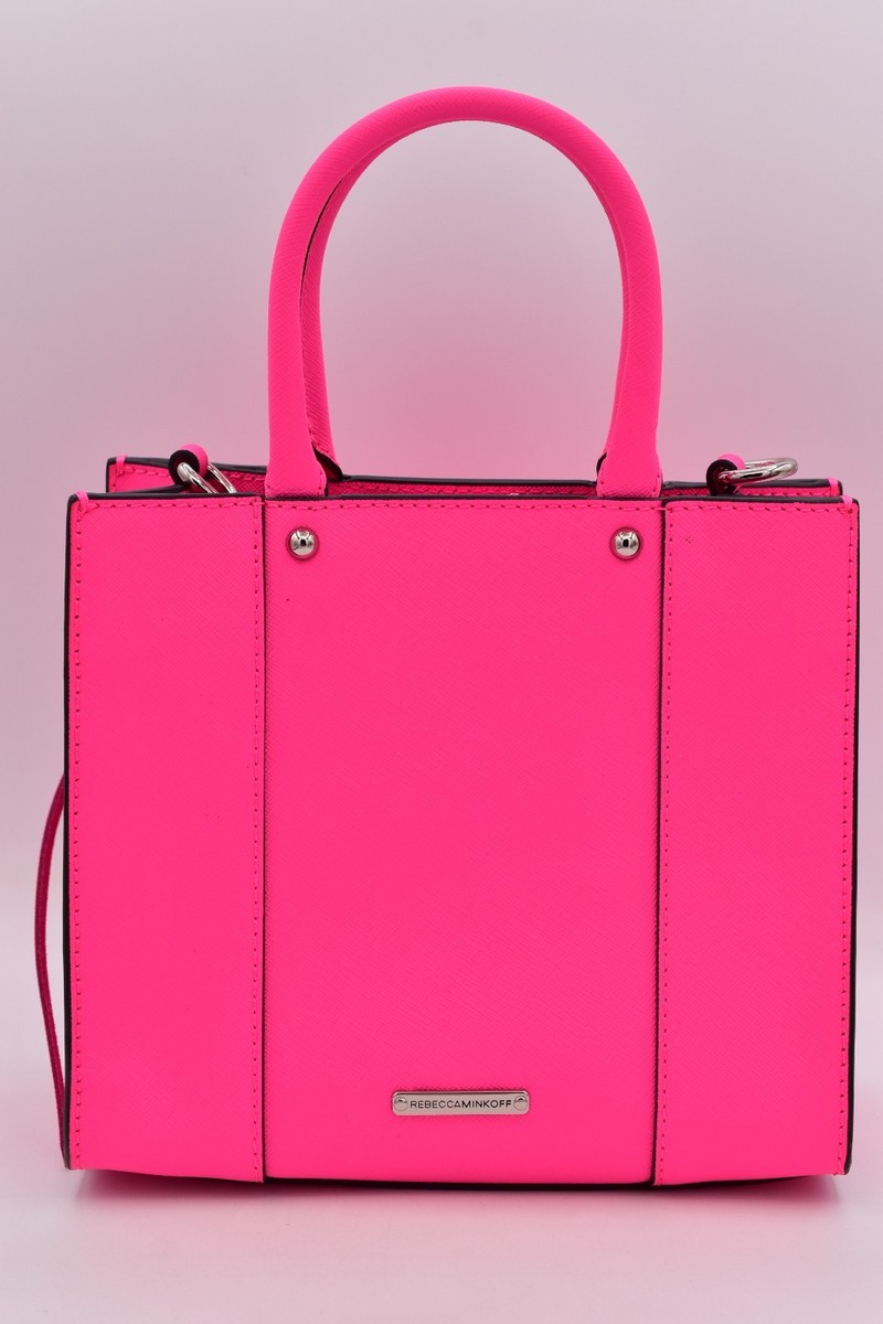 Rebecca Minkoff MAB Mini Tote Bag Neon Hot Pink Leather Crossbody