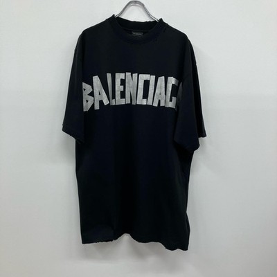 BALENCIAGA Tape Logo Oversized T-Shirt Kurzarm T-Shirt Schwarz Größe: