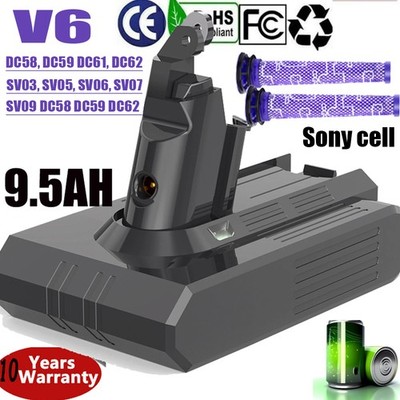 9.5Ah V6 Battery For Dyson V6 SV03 Cordless Handheld Vacuum Cleaner+ 2x Filters