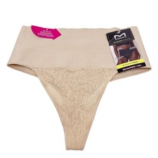 Maidenform Women's Beige Lace Waistband Tummy Control Shaping Thong Size M