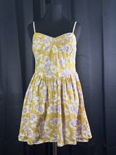 American Eagle Y2K Floral Sundress Medium Yellow Lavender Pockets Smocked Mini  