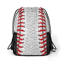 Baseball Drawstring Backpack Gym Bag With Shoe Compartment String Bag Sport B...