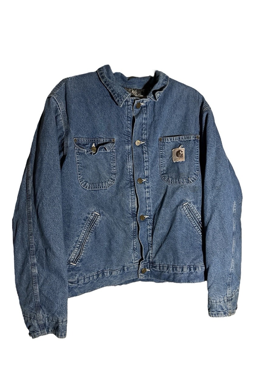 Vintage Carhartt Jacket JP1088 Aztec Lined Denim Blue Coat
