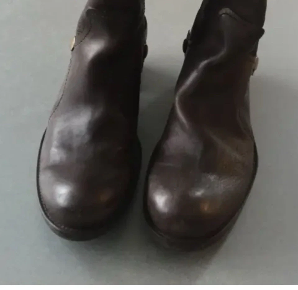 IKKS Brown Cowboy Biker Leather Ankle Boots Overheels Western EU37 US 6.5/7 Foto 4 de 4