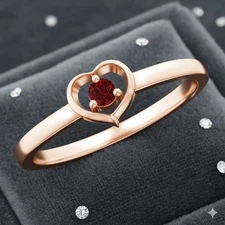 Wedding Ring Red Ruby Round 0.09 Carat Lab Created 14K Rose Gold Floating Style